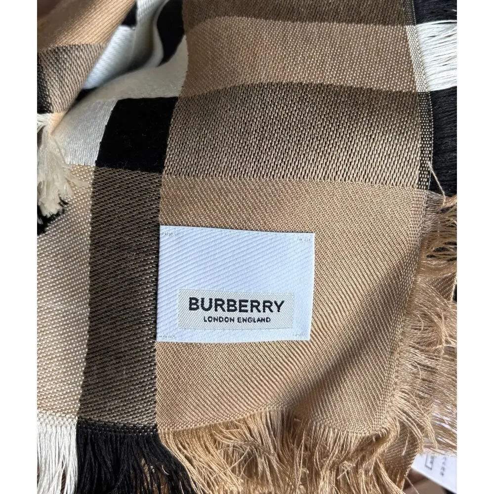 Burberry EKD Crest Ribbon Check Scarf Archive Beige Equestrian Motif 140 x 140